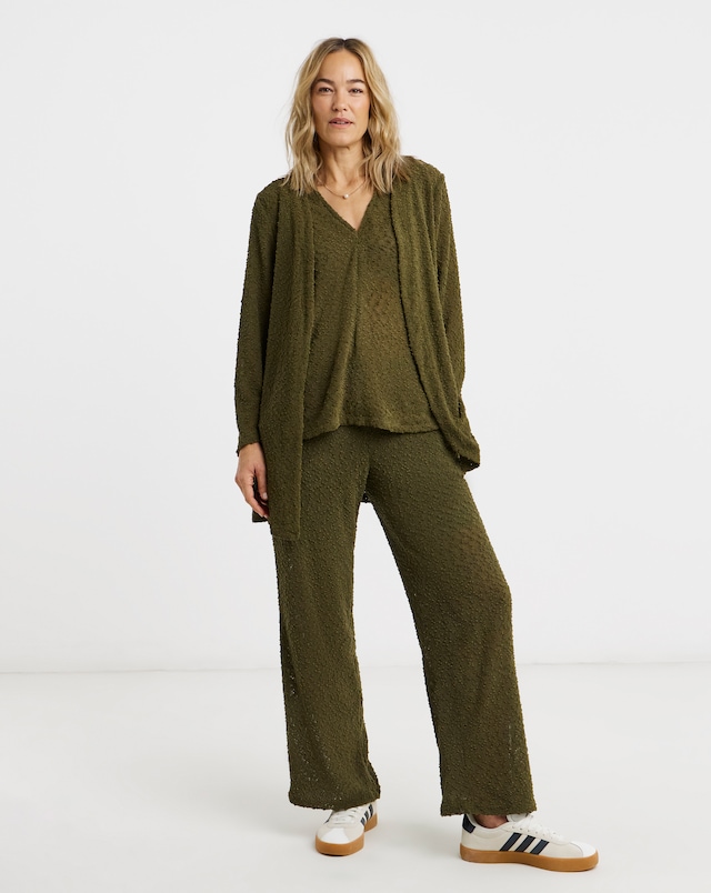 Khaki Soft Touch Boucle Wide Leg Joggers