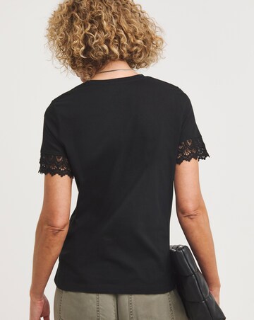 Black Lace Trim Short Sleeve T-Shirt