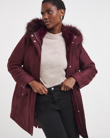 Burgundy Faux Fur Lined Parka Coat