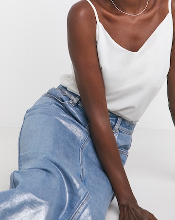 Blue/Silver Metallic Coated Denim Skirt