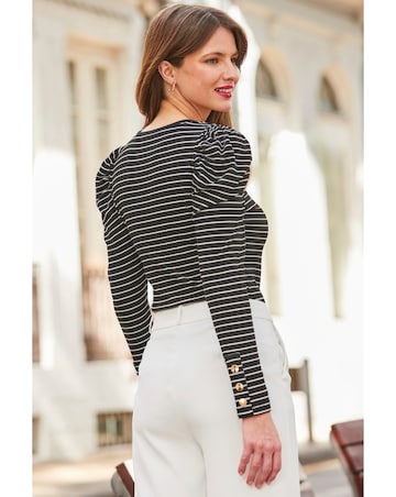 Sosandar Stripe Ruched Shoulder Top