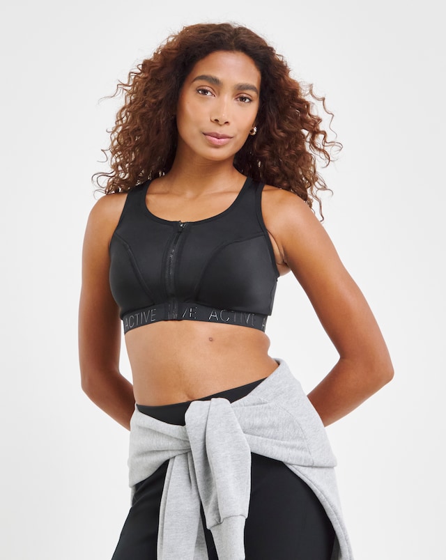 High Impact Zip Front Sports Bra Black