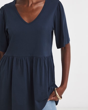 Pure Cotton V Neck SS Peplum Hem Longline Top