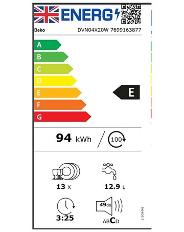 Beko DVN04X20W Full-Size Dishwasher - White