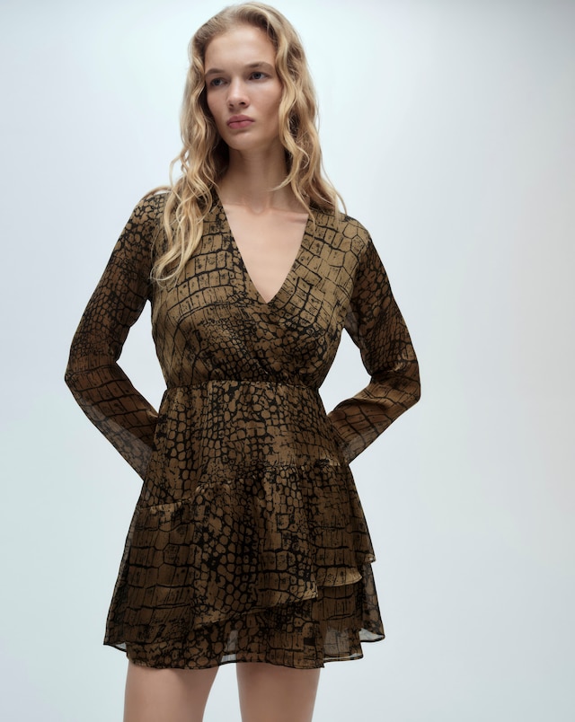 Mango Animal Print Ruffle Dress