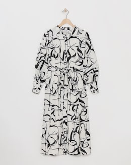 Joanna Hope Ivory Print Tie Waist Shirt Dress