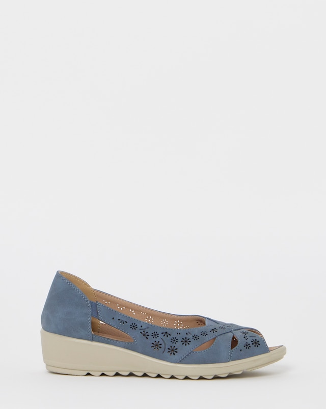 Cushion Walk Blue Cut-Out Peep Toe Sandals - Wide Fit (E)