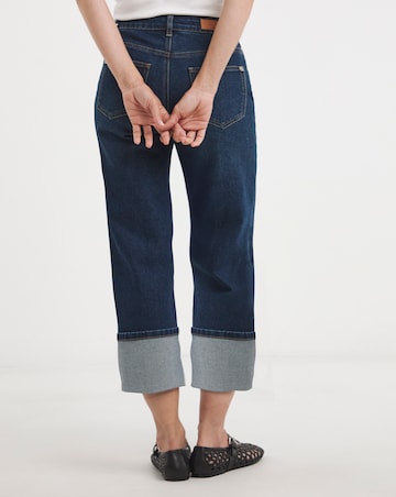 Dark Blue Turn Up Straight Leg Jean