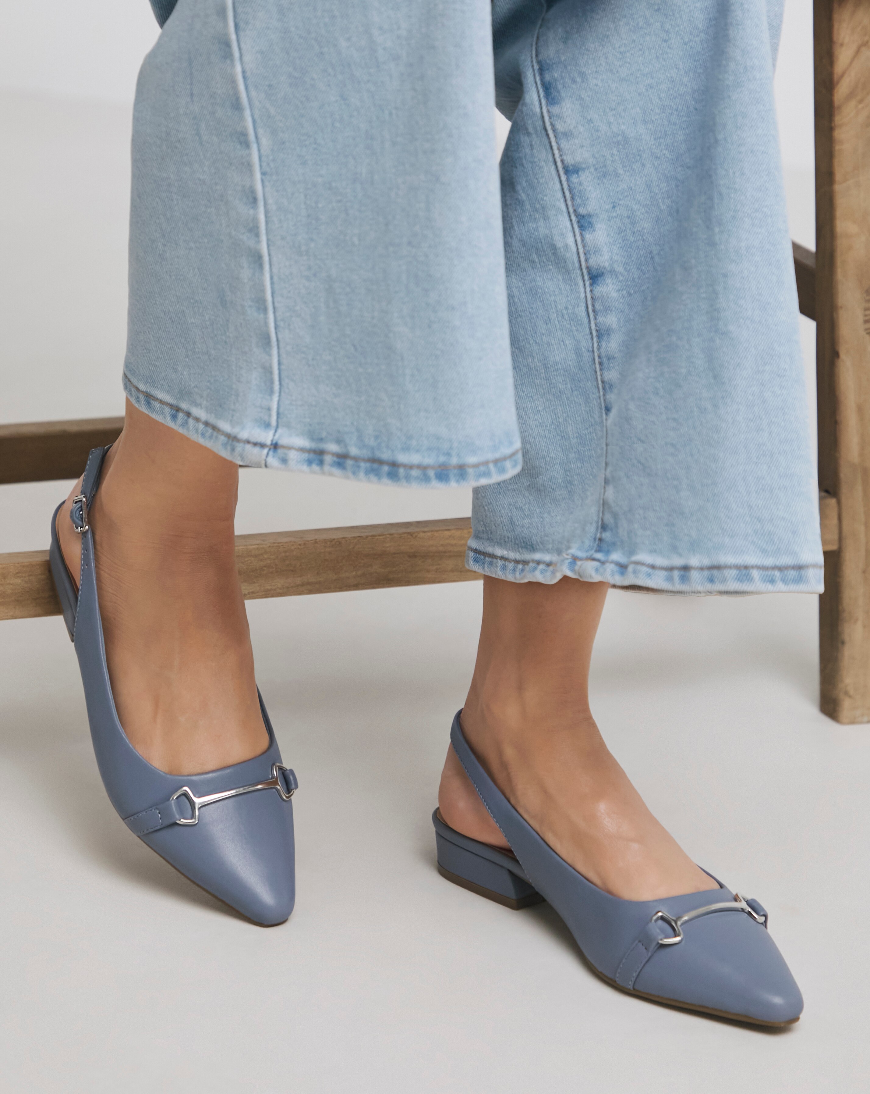 Sylvia Flat Slingback Shoes With Trim Detail - Extra Wide Fit (EEE)