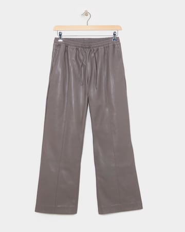 Grey PU Leather Look Drawstring Wide Leg Trouser