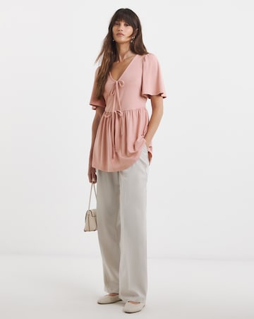 Tie Front Angel Sleeve Longline Top