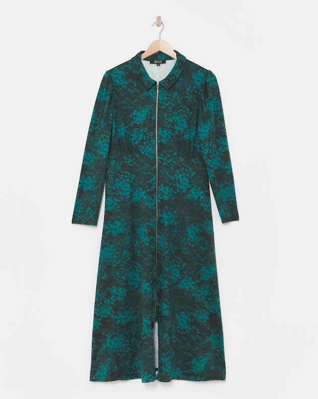Printed Soft Touch Jersey Zip Front Midi Dress