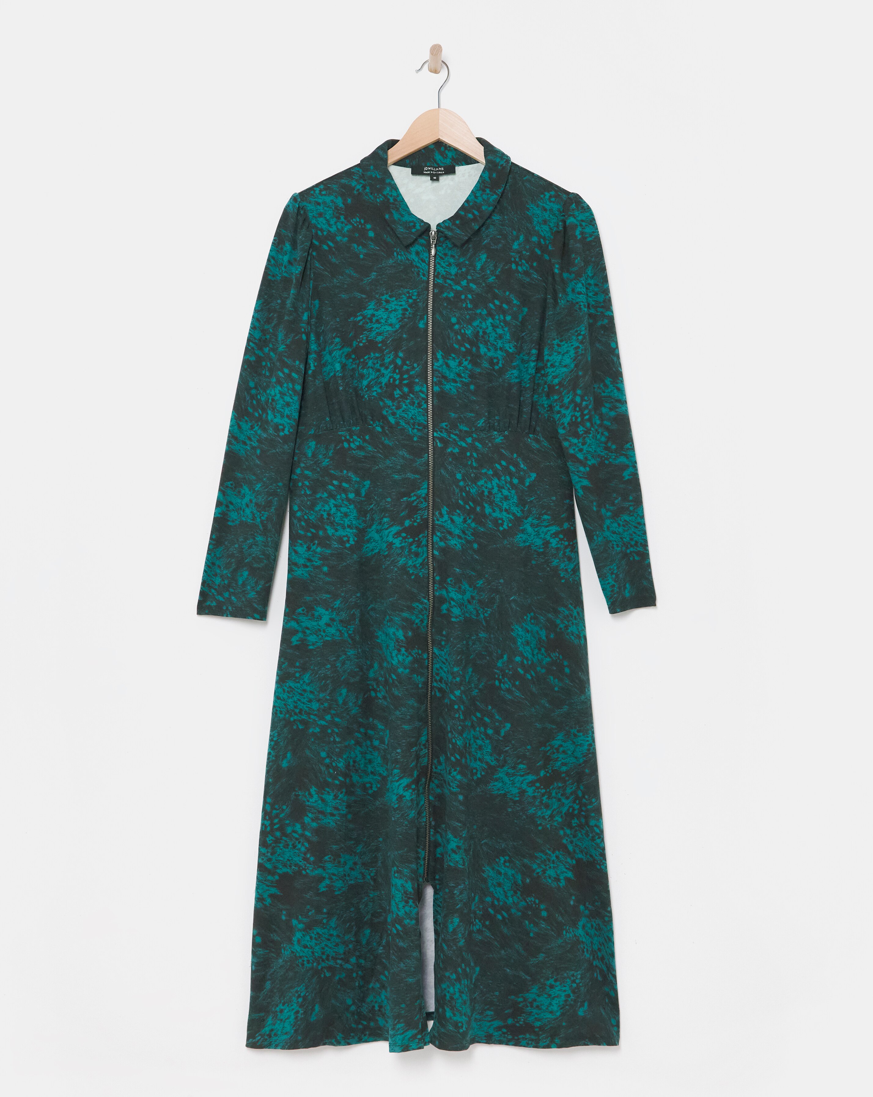 Printed Soft Touch Jersey Zip Front Midi Dress