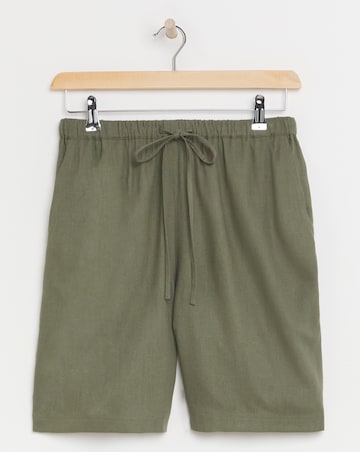 Khaki Linen Mix Knee Length Shorts