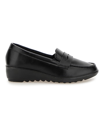 Cushion Walk Black Low Wedge Loafers -Extra Wide Fit (EEE)