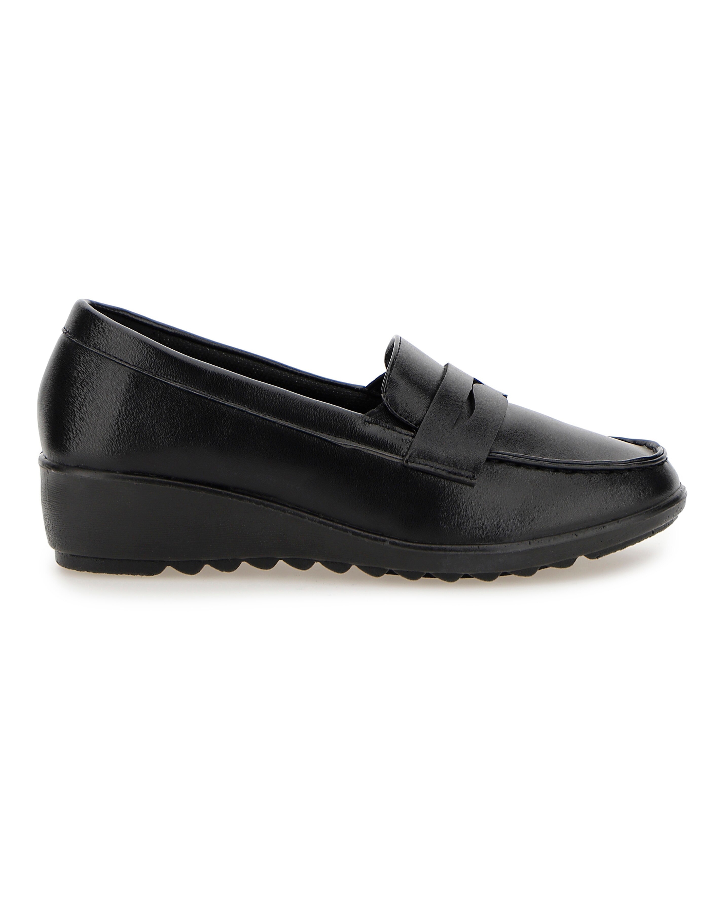 Cushion Walk Black Low Wedge Loafers -Extra Wide Fit (EEE)