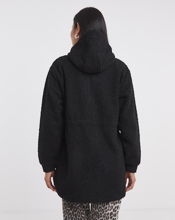 Borg Zip Through Tie Detail Longline Hoodie