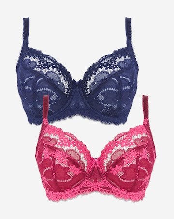 Pretty Secrets (2 Pack) Grace Lace Full Cup Bras (B-DD) Raspberry/Navy