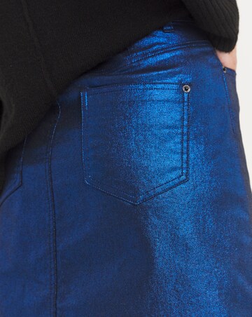 Blue Exposed Button Metallic Mini Skirt
