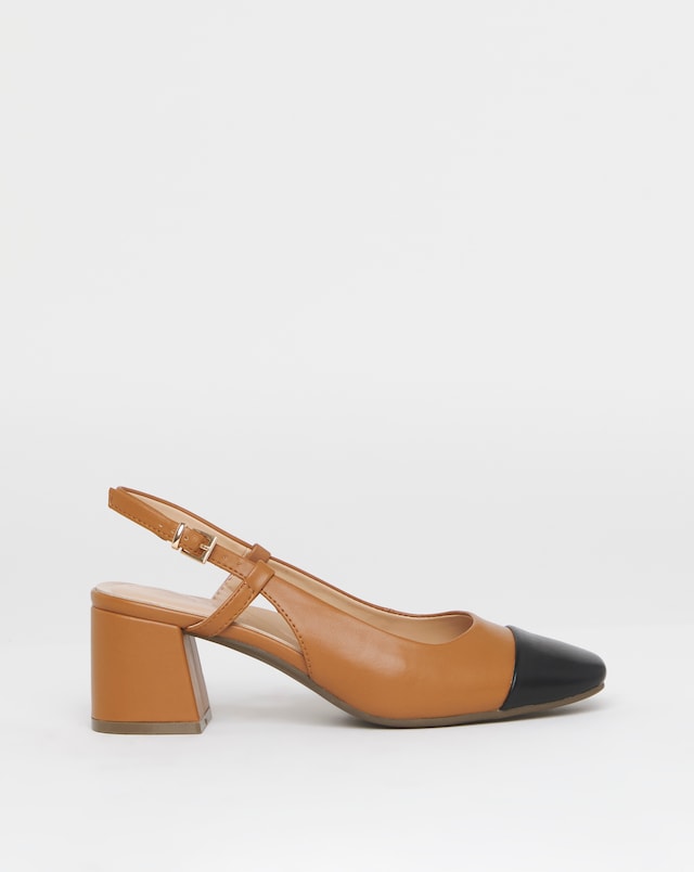 Heavenly Soles Tegan Low Block Heel Slingback Shoes - Wide Fit (E)