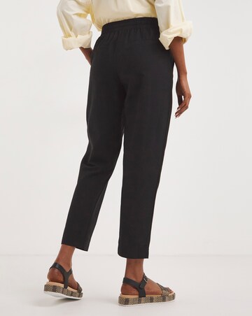 Black Linen Mix Tapered Trousers