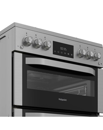 Hotpoint HDG6GDCX 60cm Gas Double Cooker with Glass Lid - Stainless Steel