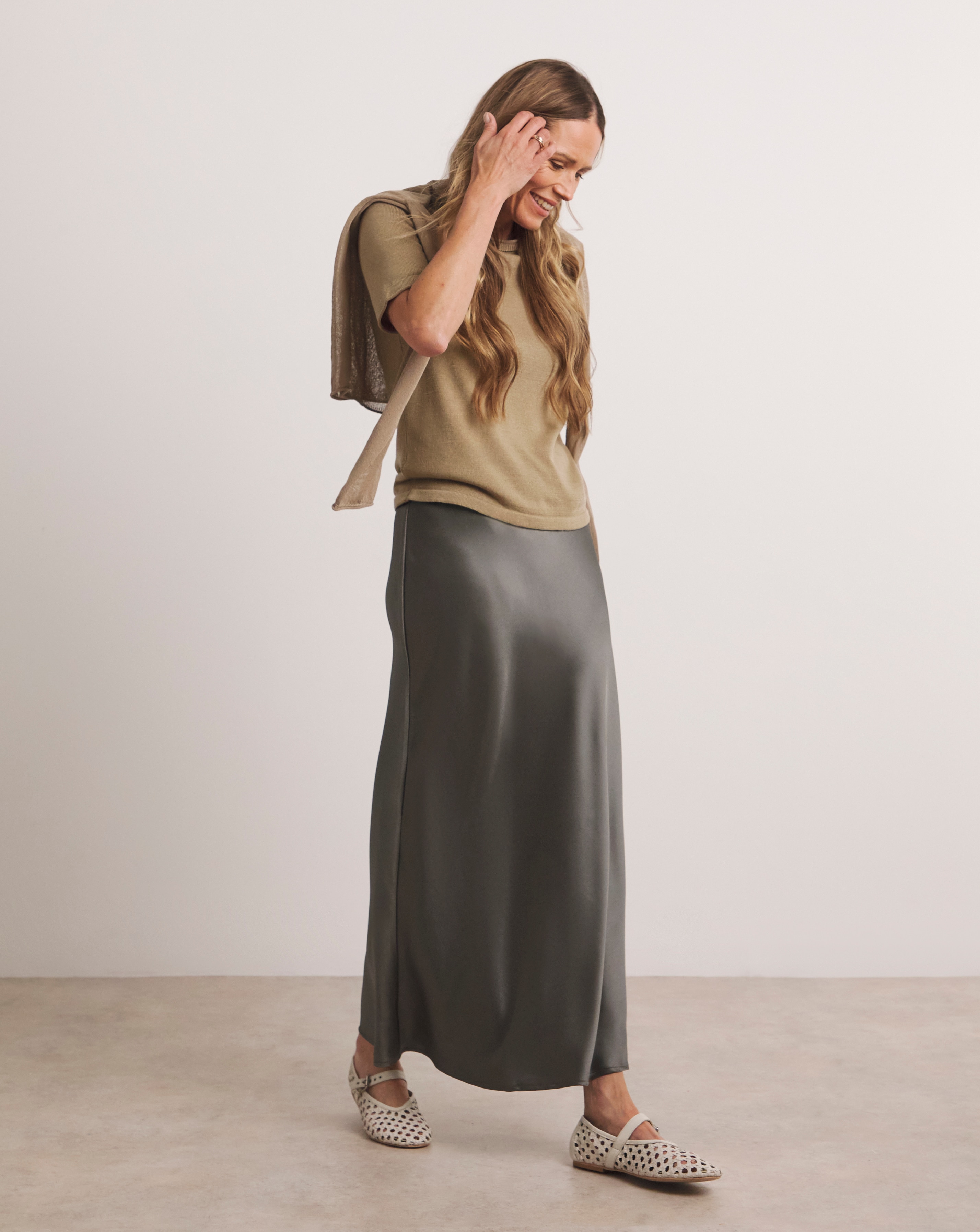 Anthology Pewter Satin Slip Skirt JD Williams