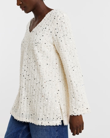 Fluffy Sequin V-Neck Longline Top