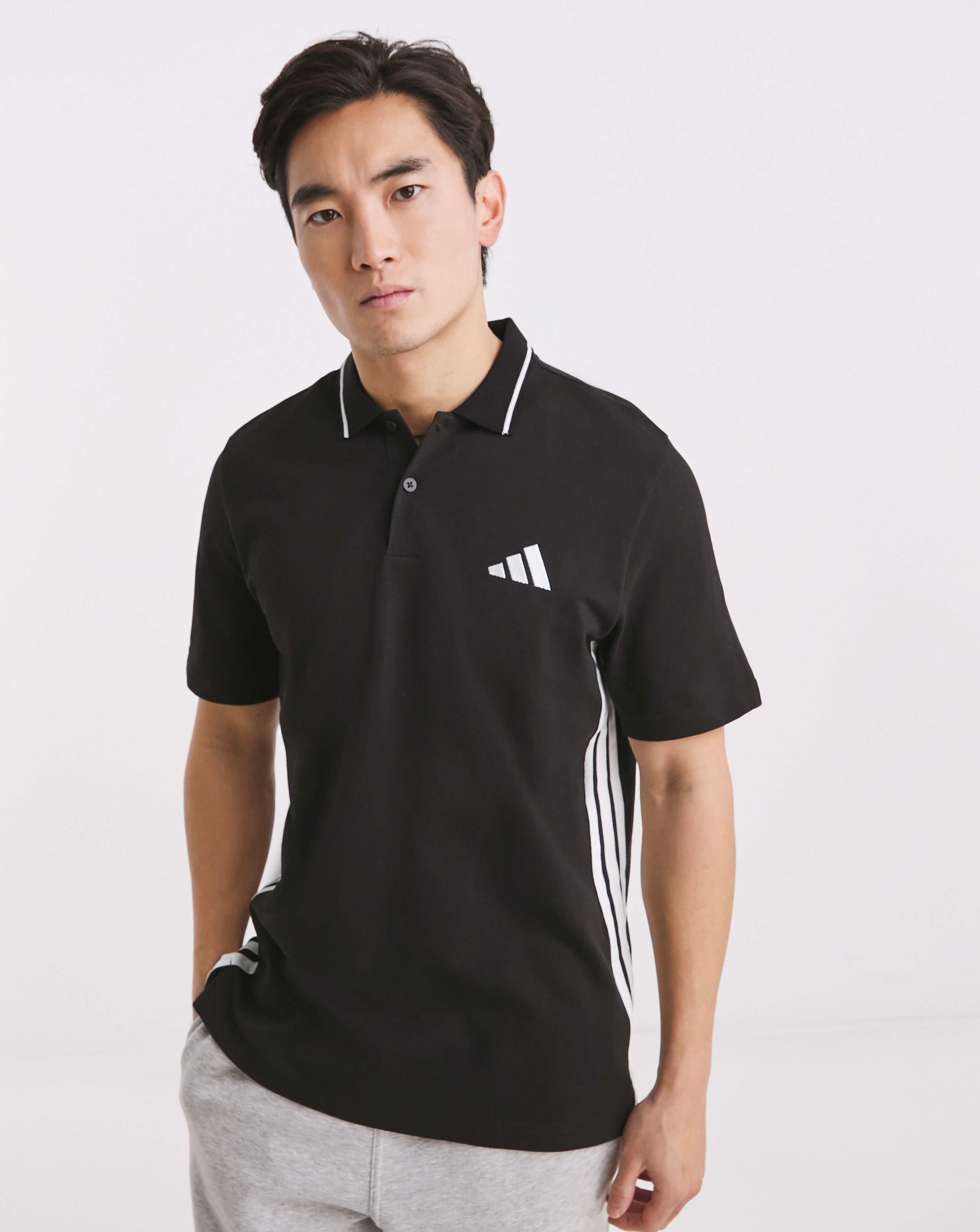 adidas 3 Stripes Pique Polo | JD Williams