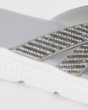 Cushion Walk Grey Glitter Crossover Toe-Post Sandals - Wide Fit (E)