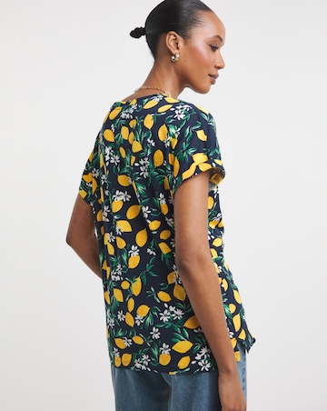 Pure Cotton Lemon Print V Neck Printed T-Shirt