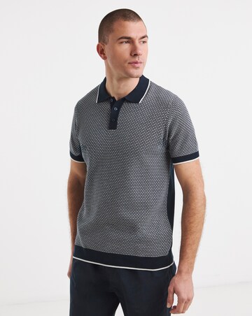 Geo Patterned Short Sleeve Knitted Polo