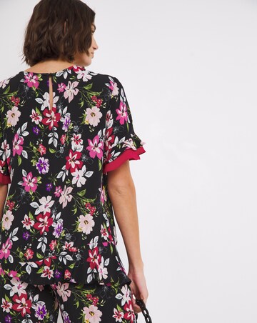 Floral Print Contrast Short Sleeve Occasion Top