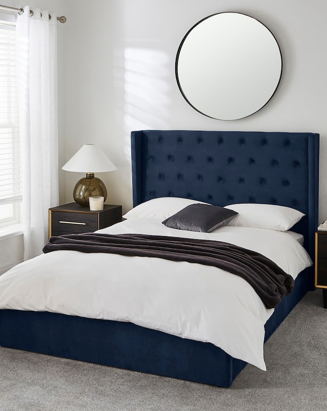 Allegra Winged Velvet Ottoman Bedframe