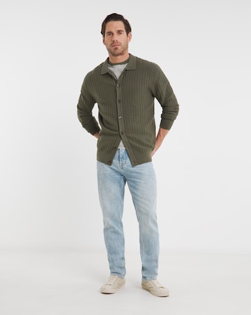 Khaki Soft Touch Textured Collared Cardigan