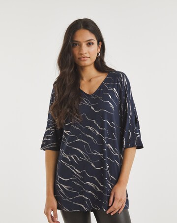 Marble Print Cold Shoulder Relaxed Tunic