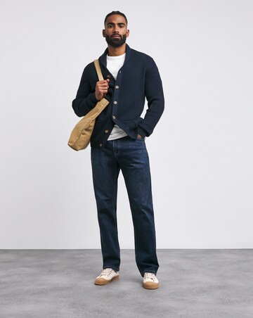 Navy Fisherman Shawl Neck Cardigan