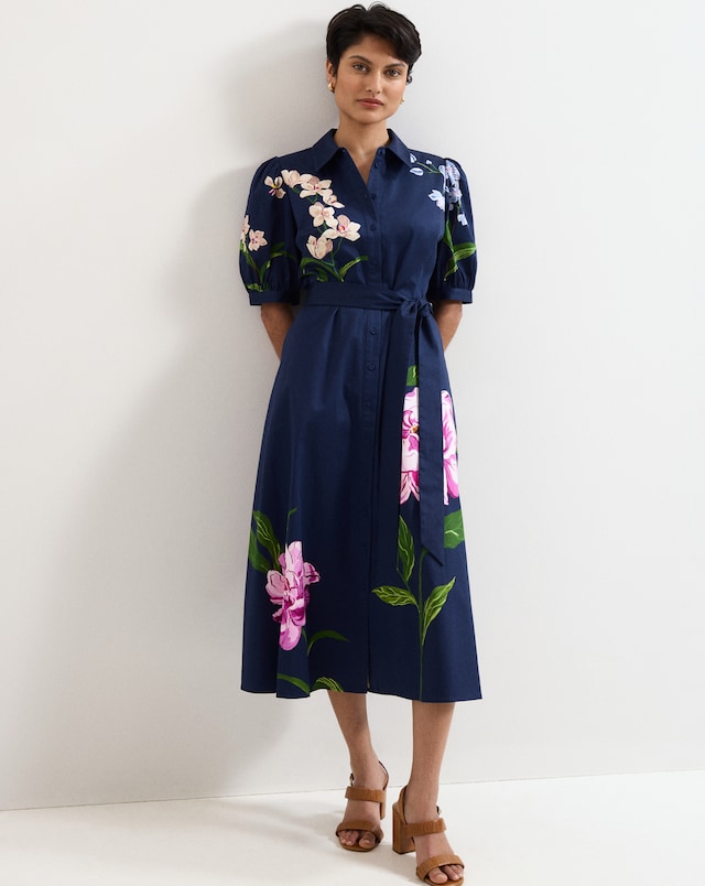 Phase Eight Trinity Heart & Floral Midi Shirt Dress | JD Williams