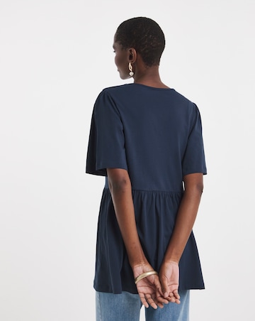 Pure Cotton V Neck SS Peplum Hem Longline Top