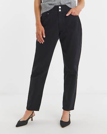 Washed Black Elasticated Tapered Jeans