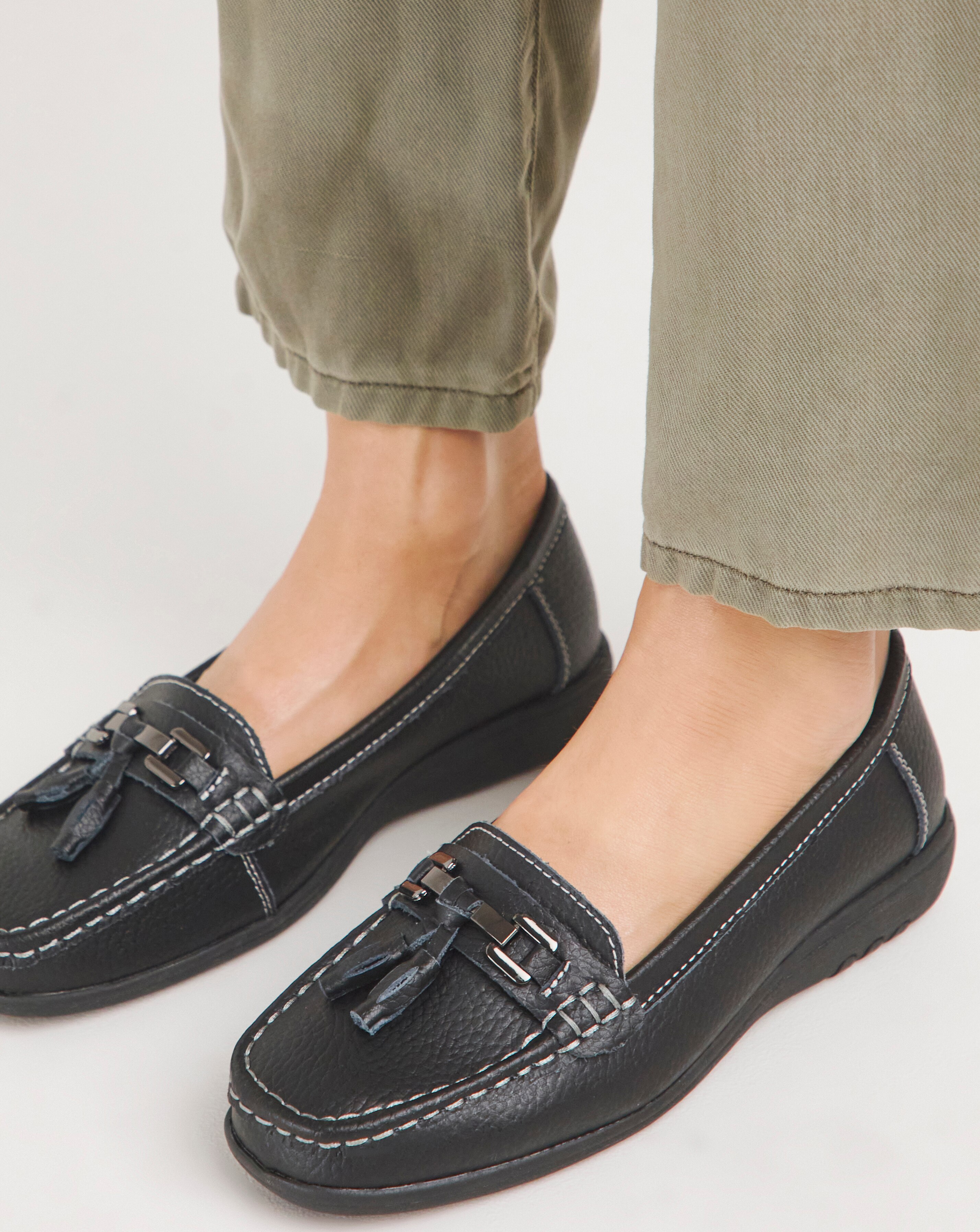 Samara Leather Tassel Detail Loafers - Wide Fit (E)