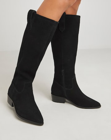 Yves Knee High Suede Cowboy Boots Extra Wide EEE Fit Curvy Calf