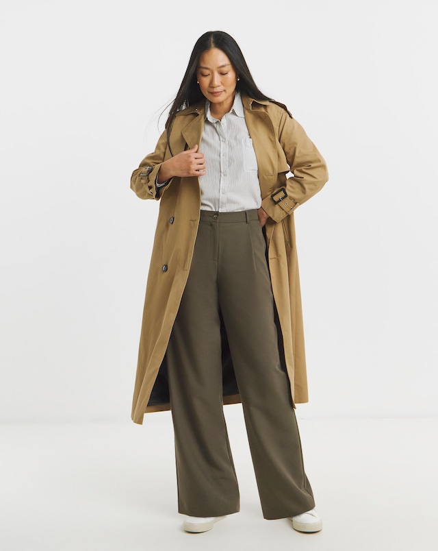 Khaki Tailored Wide Leg Trouser