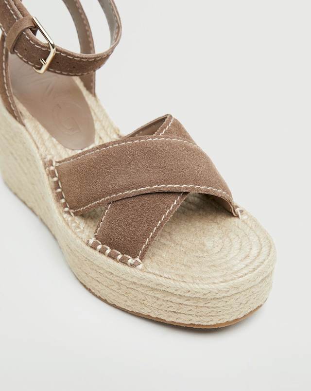 Mango Leather Crossed Wedge Espadrille Sandals