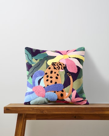 Tropical Leopard Embroidered Cushion