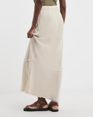 Stone Linen Mix Frayed Hem Skirt