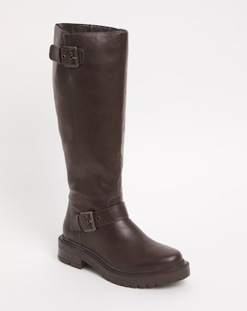 Eden Buckle Detail Knee High Boots - Extra Wide Fit (EEE) & Super Curvy Calf
