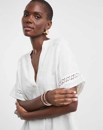 Crochet Trim Linen Mix Tunic Top