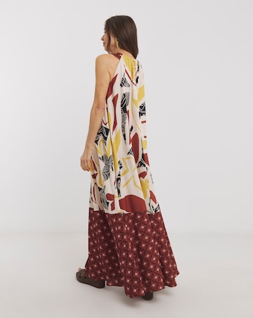 Border Print Halter Maxi Dress