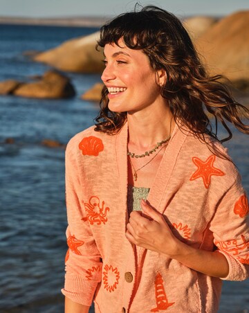 FatFace Seascape Embroidered Cardigan